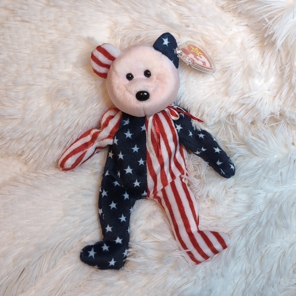 TY Beanie Babies SPANGLE Bear retired vintage stuffed animal toy BD 6-14-99